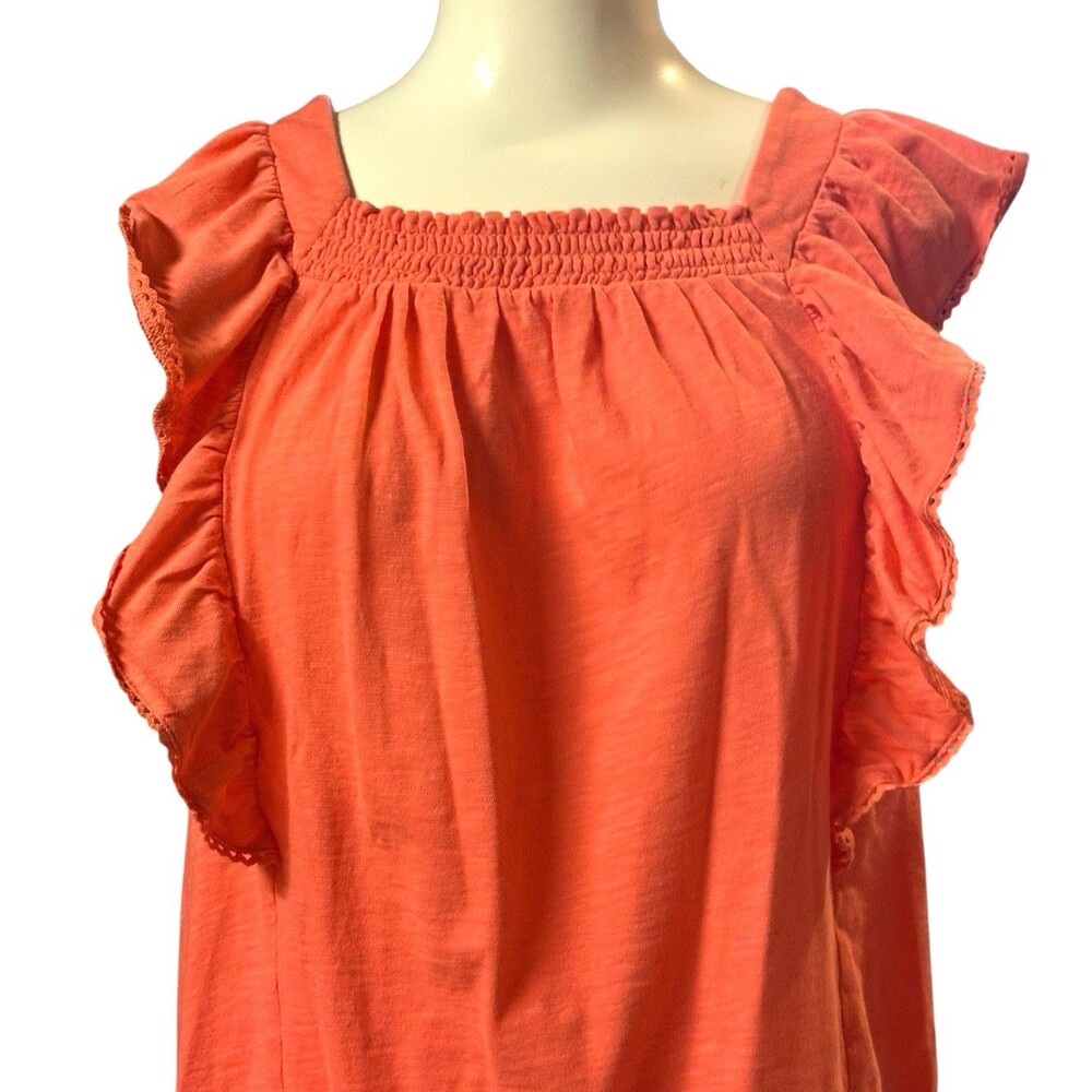 Ann Taylor LOFT Peach Orange Ruffle Sleeveless top fairy cottagecore lightweight